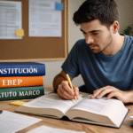 opositora estudiando artículos importantes de la Constitución Española para oposiciones sanitarias