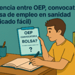 ilustración joven estudiando OEP convocatoria y bolsa de empleo en sanidad