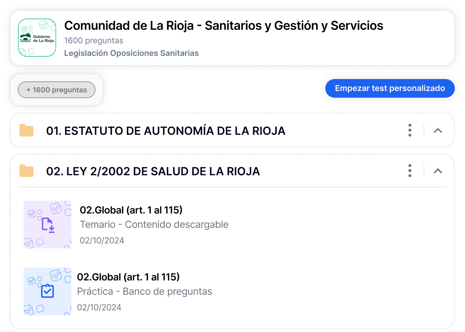 Plataforma de preparacion para Oposiciones Sanidad La Rioja